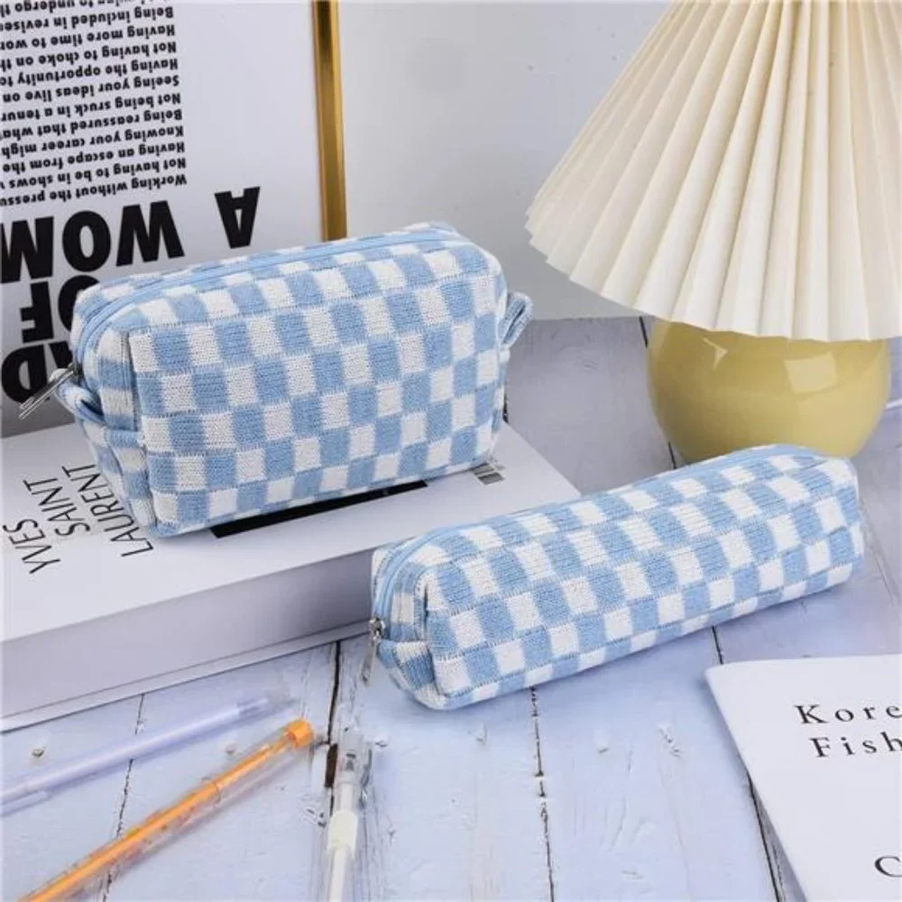 Checkered Cosmetic Bag and Makeup Brush Storage Bag - Large Capacity Organizer